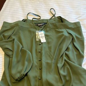 Express off shoulder long sleeve blouse - olive green